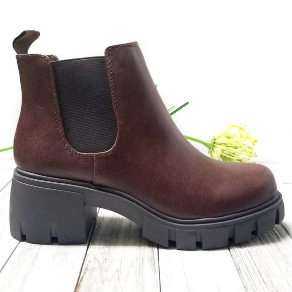 New Brown Chelsea Rlound Toe Platform Ankle Boots Booties - Picture 1 of 4